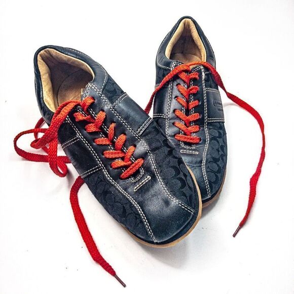 Coach Shoes - Coach Noella Black Leather and Canvas Sneakers Sz 5M